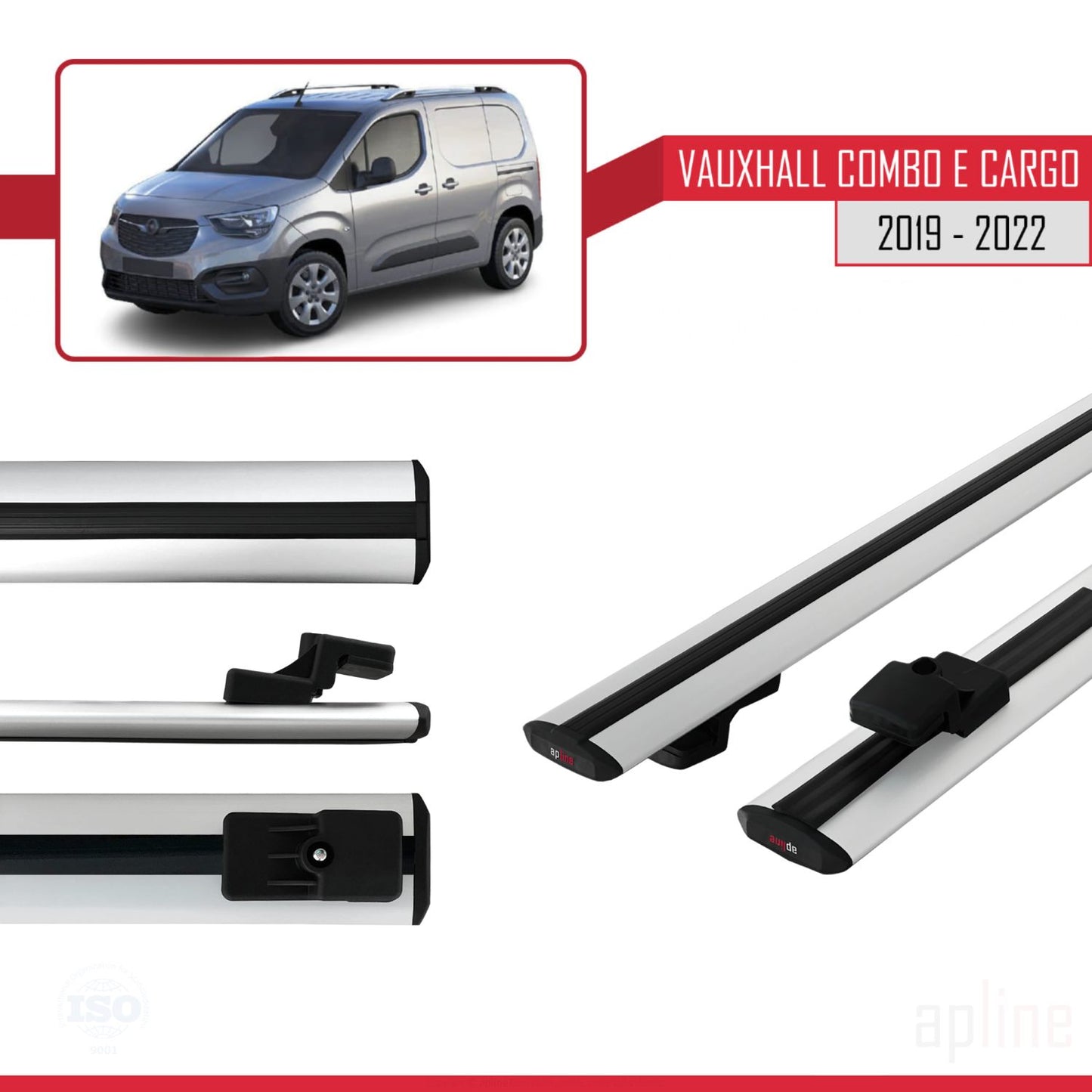 Compatible with Vauxhall Combo E Cargo 2019-2022 BASIC Model Car Roof Rack Cross Bar Grey Aluminium 2 Bars