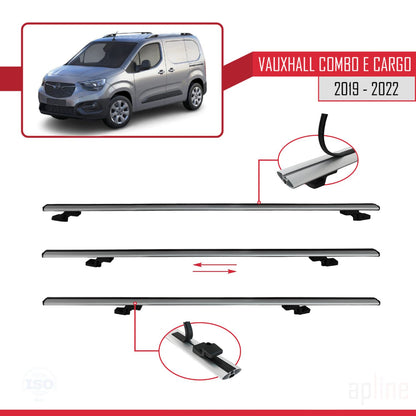 Compatible with Vauxhall Combo E Cargo 2019-2022 BASIC Model Car Roof Rack Cross Bar Grey Aluminium 2 Bars