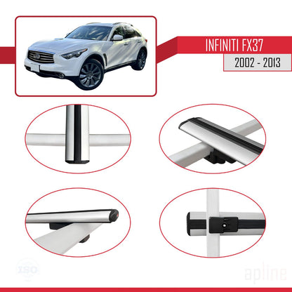 Compatible avec Infiniti FX37 2002-2013 BASIC Model Barres de Toit Railing Porte-Bagages de Voiture Gris Aluminium 3 Barres