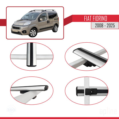 Compatible avec Fiat Fiorino (Modèle Tubulaire) 2008-2025 BASIC Model Barres de Toit Railing Porte-Bagages de Voiture Gris Aluminium 4 Barres