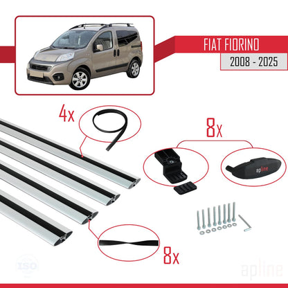 Compatible avec Fiat Fiorino (Modèle Tubulaire) 2008-2025 BASIC Model Barres de Toit Railing Porte-Bagages de Voiture Gris Aluminium 4 Barres