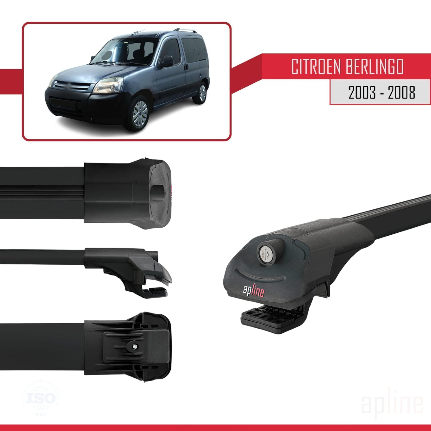 Compatible avec Citroen Berlingo (M59) 2003-2008 ACE-1 Barres de Toit Railing Porte-Bagages de Voiture Noir Aluminium 3 Barres