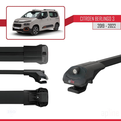 Compatible avec Citroen Berlingo 3 (K9) 2019-2022 ACE-1 Barres de Toit Railing Porte-Bagages de Voiture Noir Aluminium 3 Barres