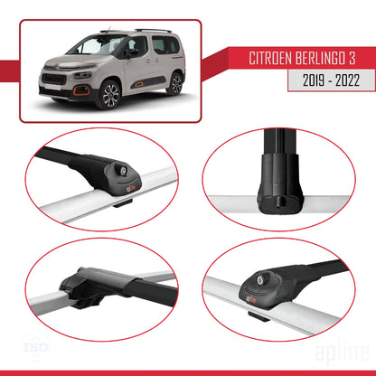 Compatible avec Citroen Berlingo 3 (K9) 2019-2022 ACE-1 Barres de Toit Railing Porte-Bagages de Voiture Noir Aluminium 4 Barres