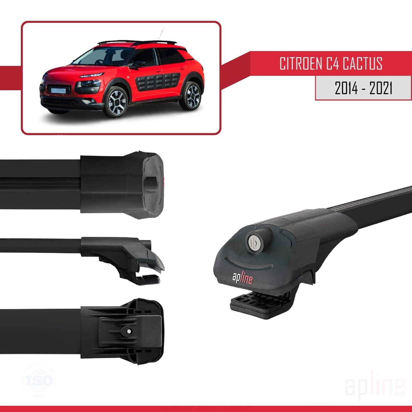 Compatible avec Citroen C4 Cactus 2014-2021 ACE-1 Barres de Toit Railing Porte-Bagages de Voiture Noir Aluminium 2 Barres