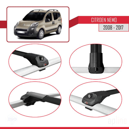 Compatible avec Citroen Nemo 3 (225) 2008-2017 ACE-1 Barres de Toit Railing Porte-Bagages de Voiture Noir Aluminium 3 Barres