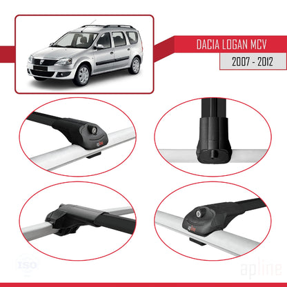 Compatible avec Dacia Logan 2 MCV (K52) 2007-2012 ACE-1 Barres de Toit Railing Porte-Bagages de Voiture Noir Aluminium 3 Barres