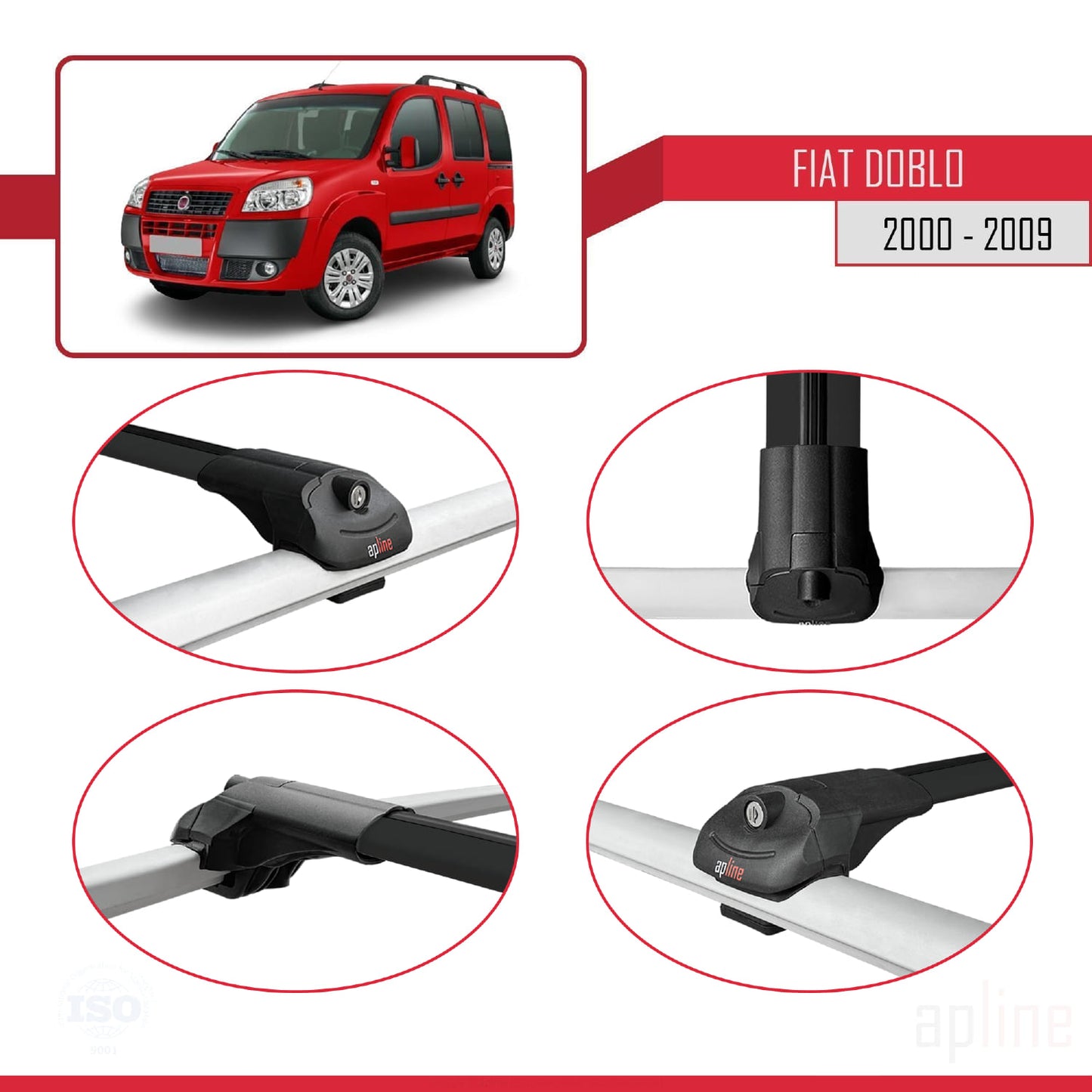 Compatible avec Fiat Doblo 2000-2009 ACE-1 Barres de Toit Railing Porte-Bagages de Voiture Noir Aluminium 3 Barres