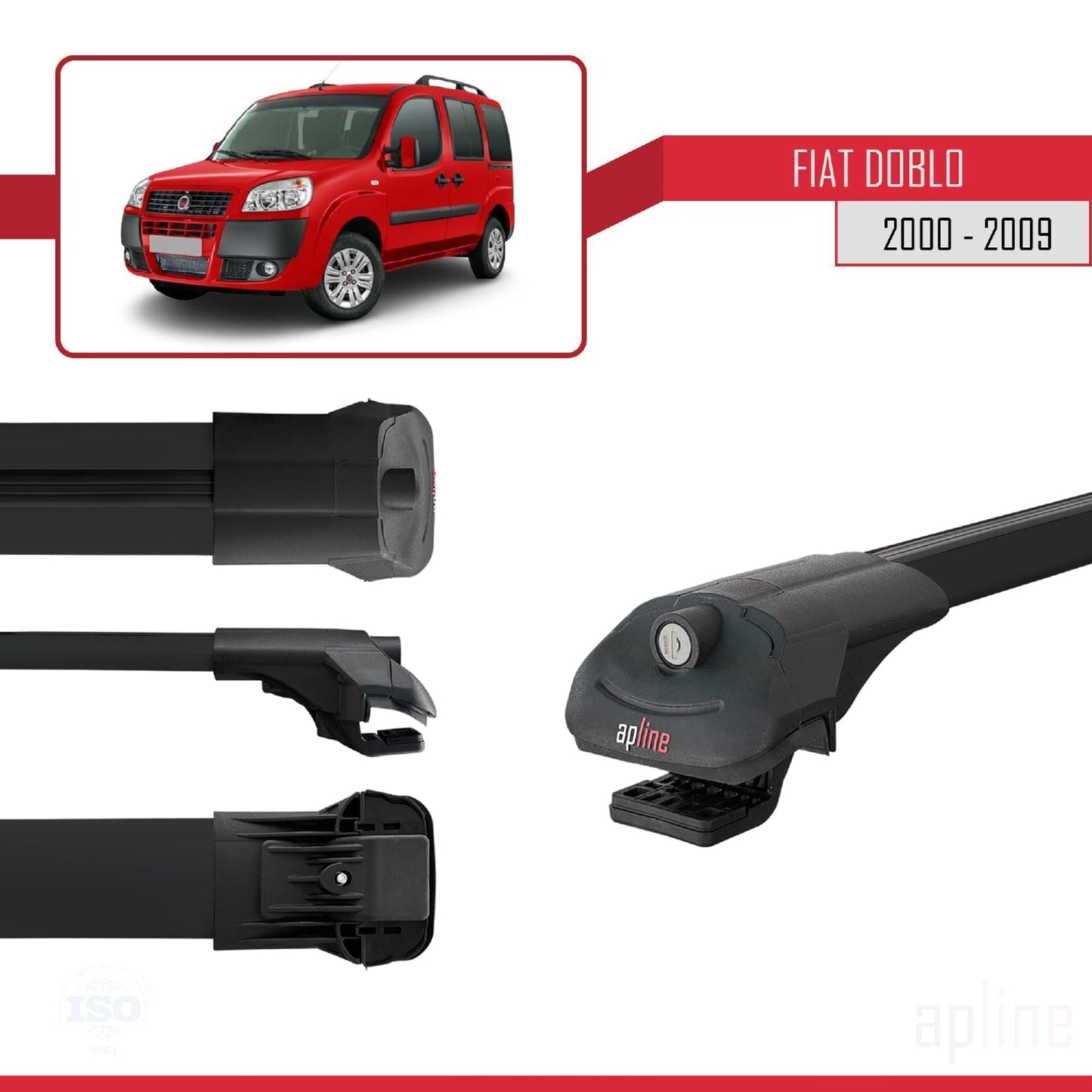 Compatible avec Fiat Doblo 2000-2009 ACE-1 Barres de Toit Railing Porte-Bagages de Voiture Noir Aluminium 2 Barres