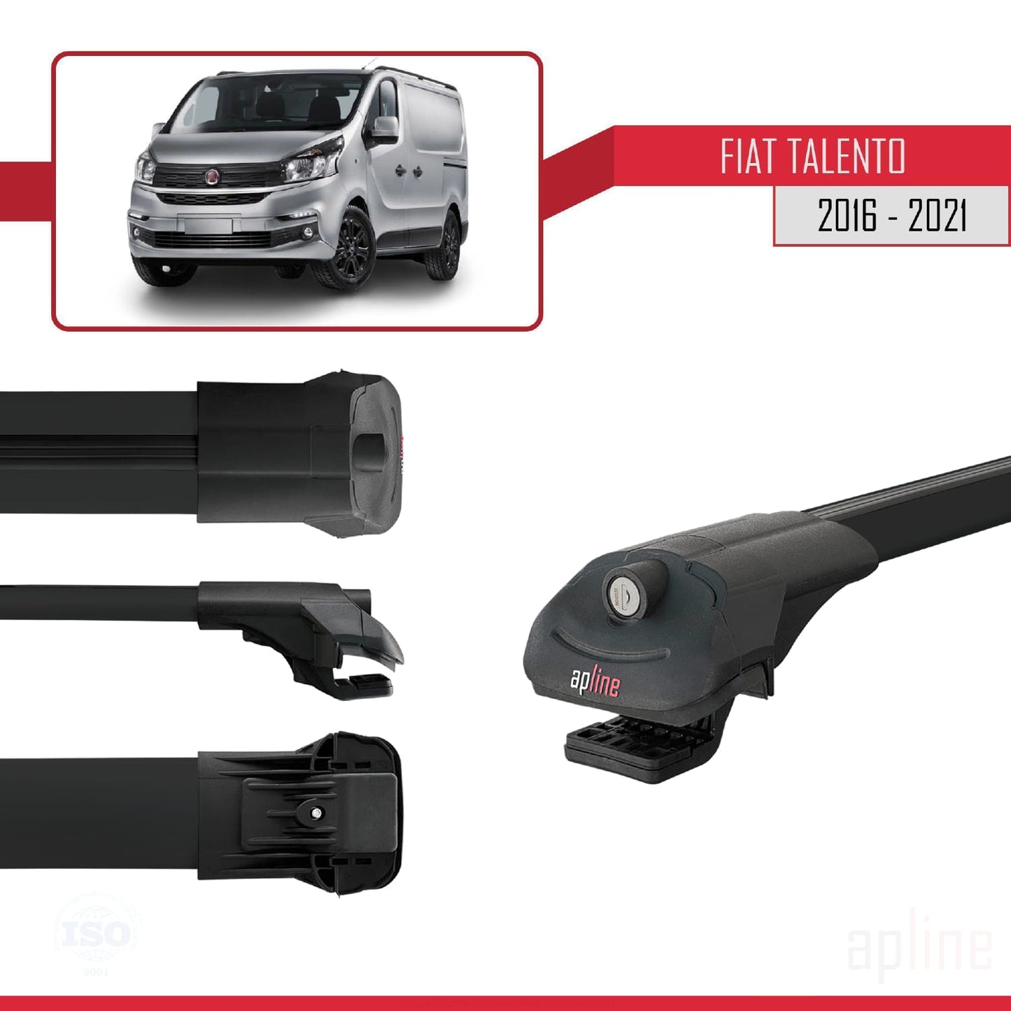 Compatible avec Fiat Talento 2016-2021 ACE-1 Barres de Toit Railing Porte-Bagages de Voiture Noir Aluminium 3 Barres