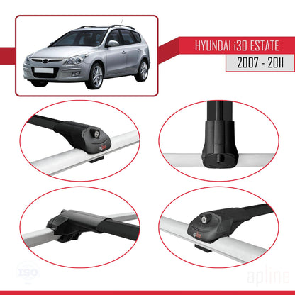 Compatible avec Hyundai i30 (FD) Break 2007-2011 ACE-1 Barres de Toit Railing Porte-Bagages de Voiture Noir Aluminium 2 Barres