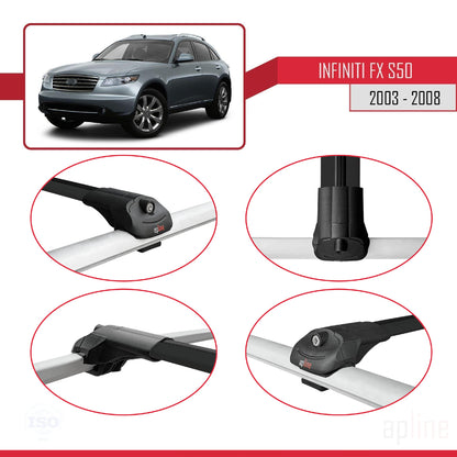 Compatible avec Infiniti FX (S50) 2003-2008 ACE-1 Barres de Toit Railing Porte-Bagages de Voiture Noir Aluminium 2 Barres
