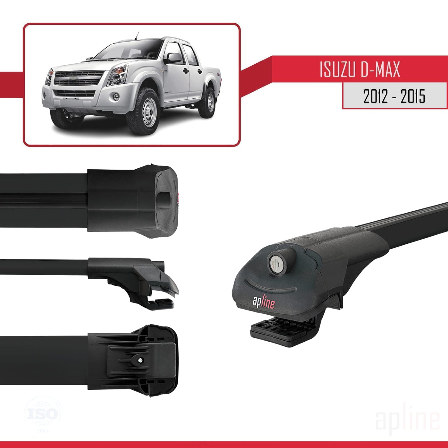 Compatible avec Isuzu D-Max 2 (RT50) Pre-Facelift 2012-2015 ACE-1 Barres de Toit Railing Porte-Bagages de Voiture Noir Aluminium 2 Barres