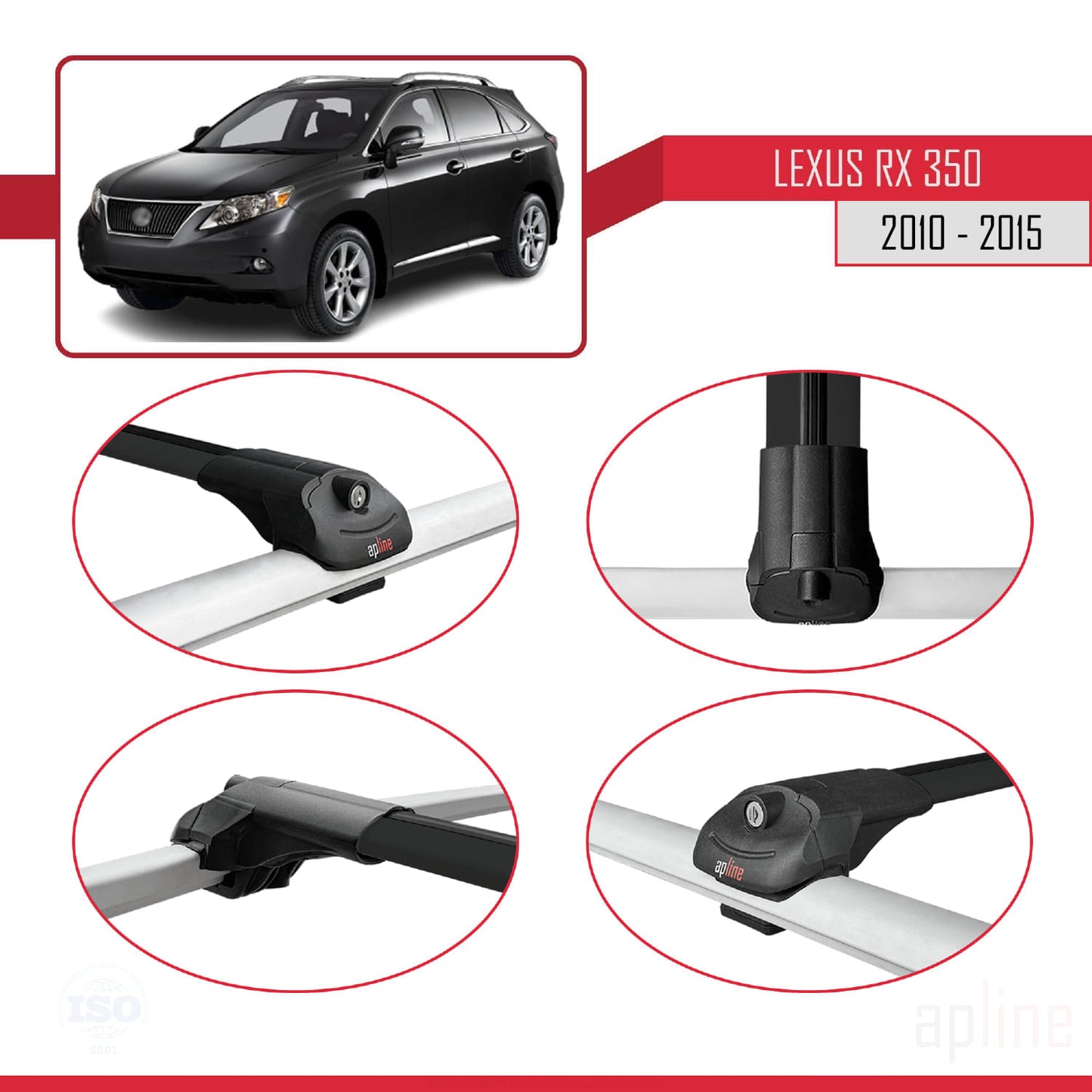 Compatible with Lexus RX 3 (AL10) 2010-2015 ACE-1 Car Roof Rack Cross Bar Black Aluminium 3 Bars