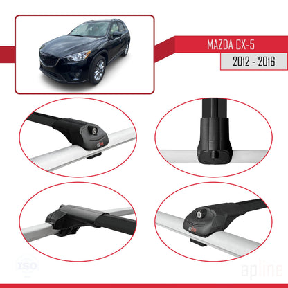Compatible avec Mazda CX-5 I (KE) 2012-2016 ACE-1 Barres de Toit Railing Porte-Bagages de Voiture Noir Aluminium 3 Barres