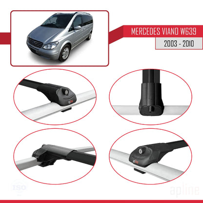Compatible with Mercedes Viano 2 (W639) Pre-Facelift 2003-2010 ACE-1 Car Roof Rack Cross Bar Black Aluminium 2 Bars
