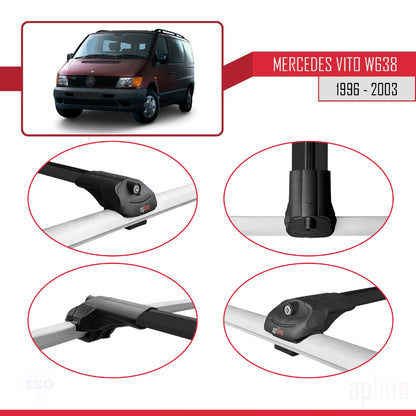 Compatible with Mercedes Vito (W638) 1996-2003 ACE-1 Car Roof Rack Cross Bar Black Aluminium 4 Bars