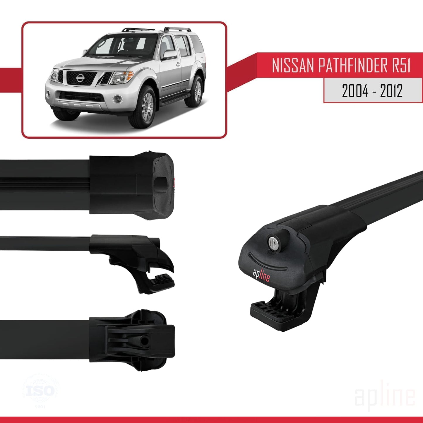 Compatible avec Nissan Pathfinder 3 (R51) 2004-2012 ACE-1 Barres de Toit Railing Porte-Bagages de Voiture Noir Aluminium 2 Barres