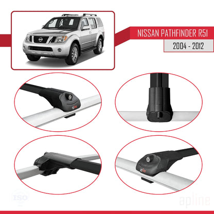 Compatible avec Nissan Pathfinder 3 (R51) 2004-2012 ACE-1 Barres de Toit Railing Porte-Bagages de Voiture Noir Aluminium 2 Barres