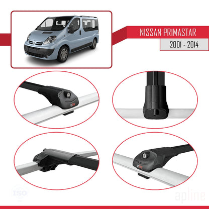 Compatible avec Nissan Primastar 2001-2014 ACE-1 Barres de Toit Railing Porte-Bagages de Voiture Noir Aluminium 3 Barres