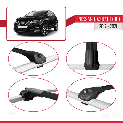 Compatible with Nissan Qashqai 2 (J11) Post-Facelift 2017-2021 ACE-1 Car Roof Rack Cross Bar Black Aluminium 2 Bars
