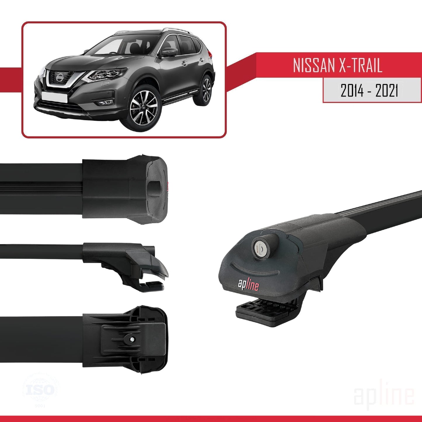 Compatible avec Nissan X-Trail 3 (T32) 2014-2021 ACE-1 Barres de Toit Railing Porte-Bagages de Voiture Noir Aluminium 3 Barres