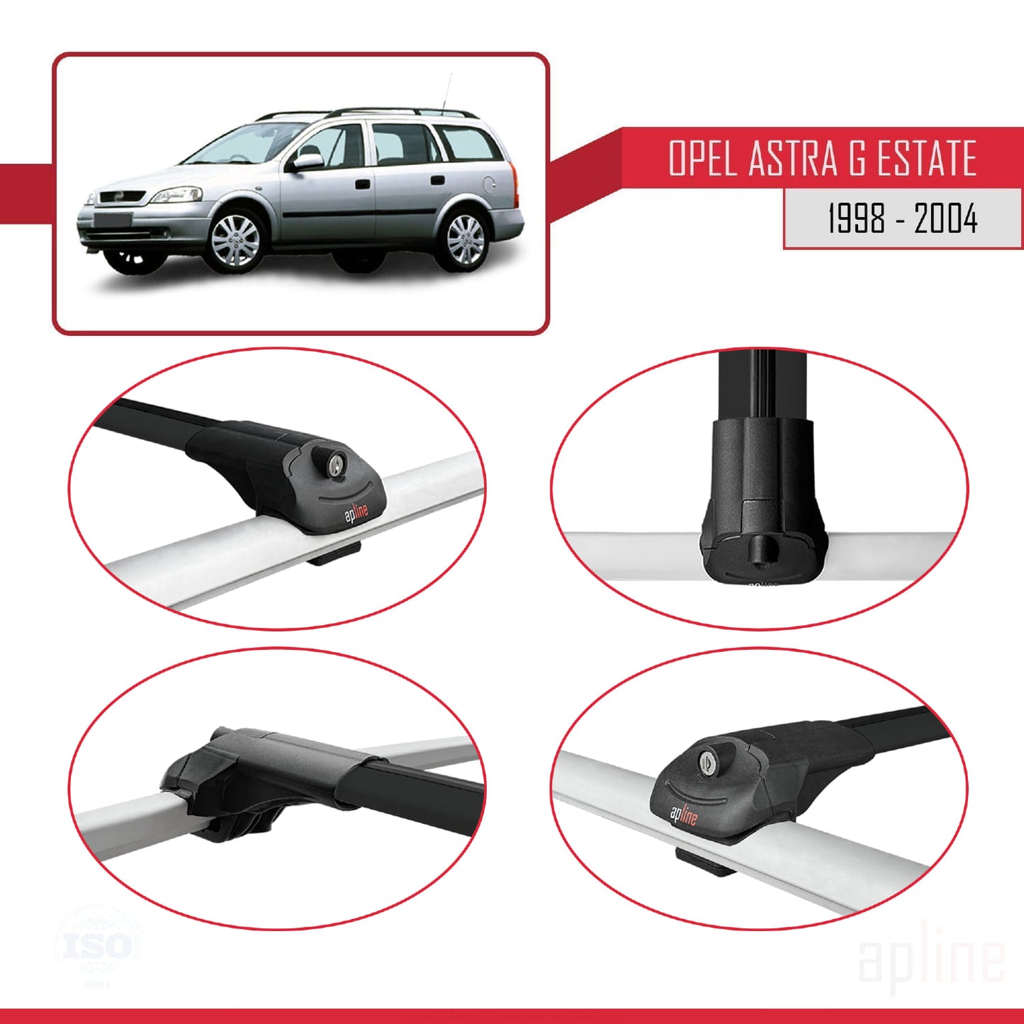 Compatible avec Opel Astra G (T98) Break 1998-2004 ACE-1 Barres de Toit Railing Porte-Bagages de Voiture Noir Aluminium 2 Barres