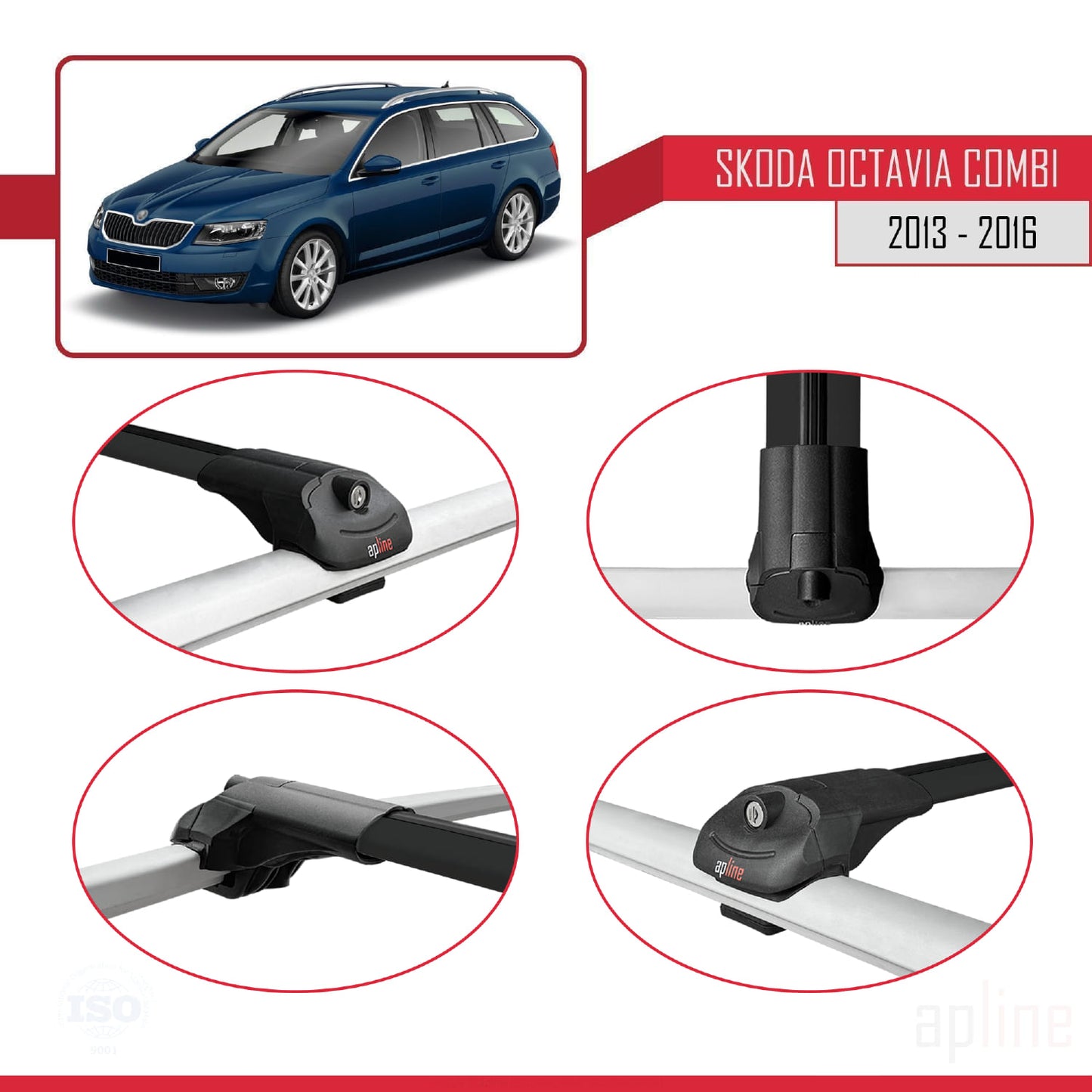 Compatible avec Skoda Octavia 3 (5E) Break Pre-Facelift 2013-2017 ACE-1 Barres de Toit Railing Porte-Bagages de Voiture Noir Aluminium 2 Barres