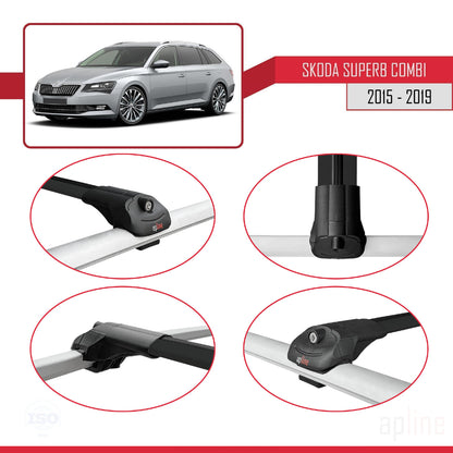 Compatible avec Skoda Superb 3 (3V) Break Pre-Facelift 2015-2019 ACE-1 Barres de Toit Railing Porte-Bagages de Voiture Noir Aluminium 2 Barres