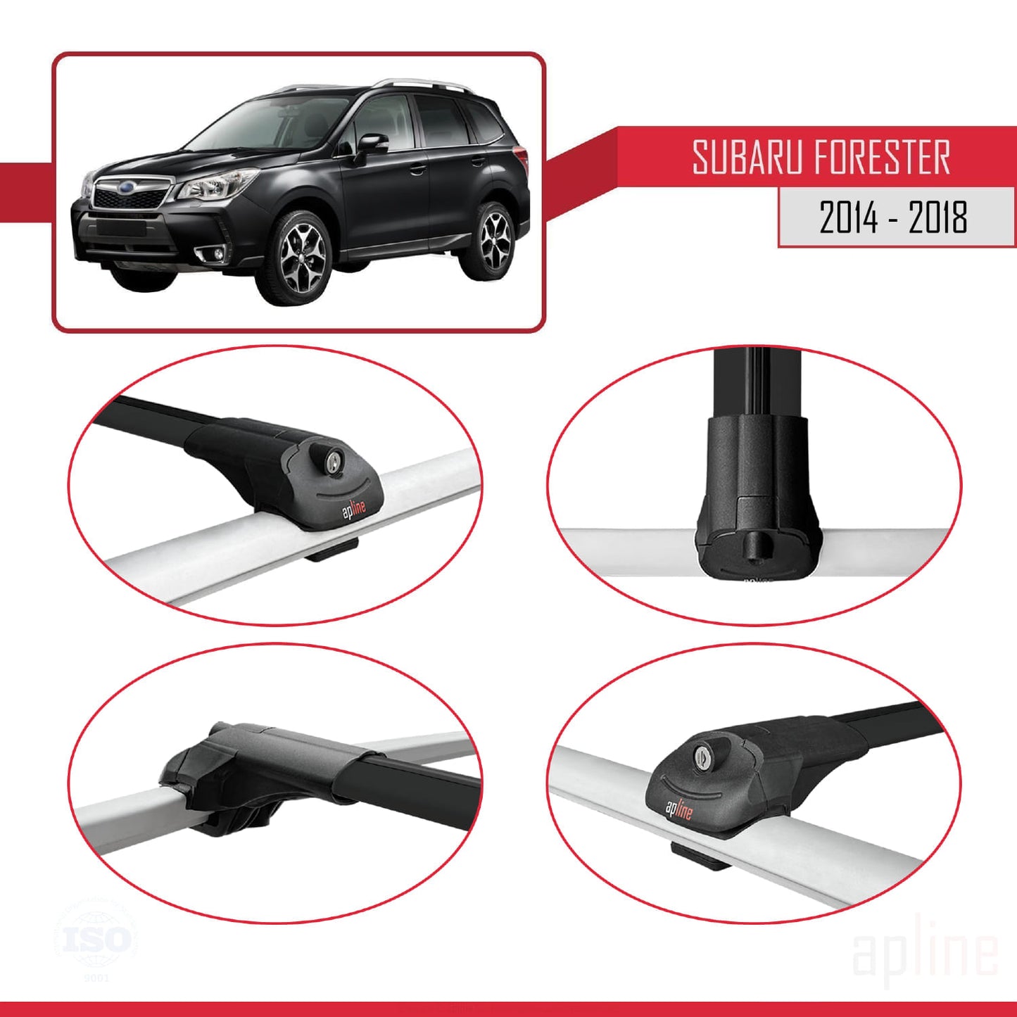 Compatible avec Subaru Forester 4 (SJ) 2014-2018 ACE-1 Barres de Toit Railing Porte-Bagages de Voiture Noir Aluminium 3 Barres