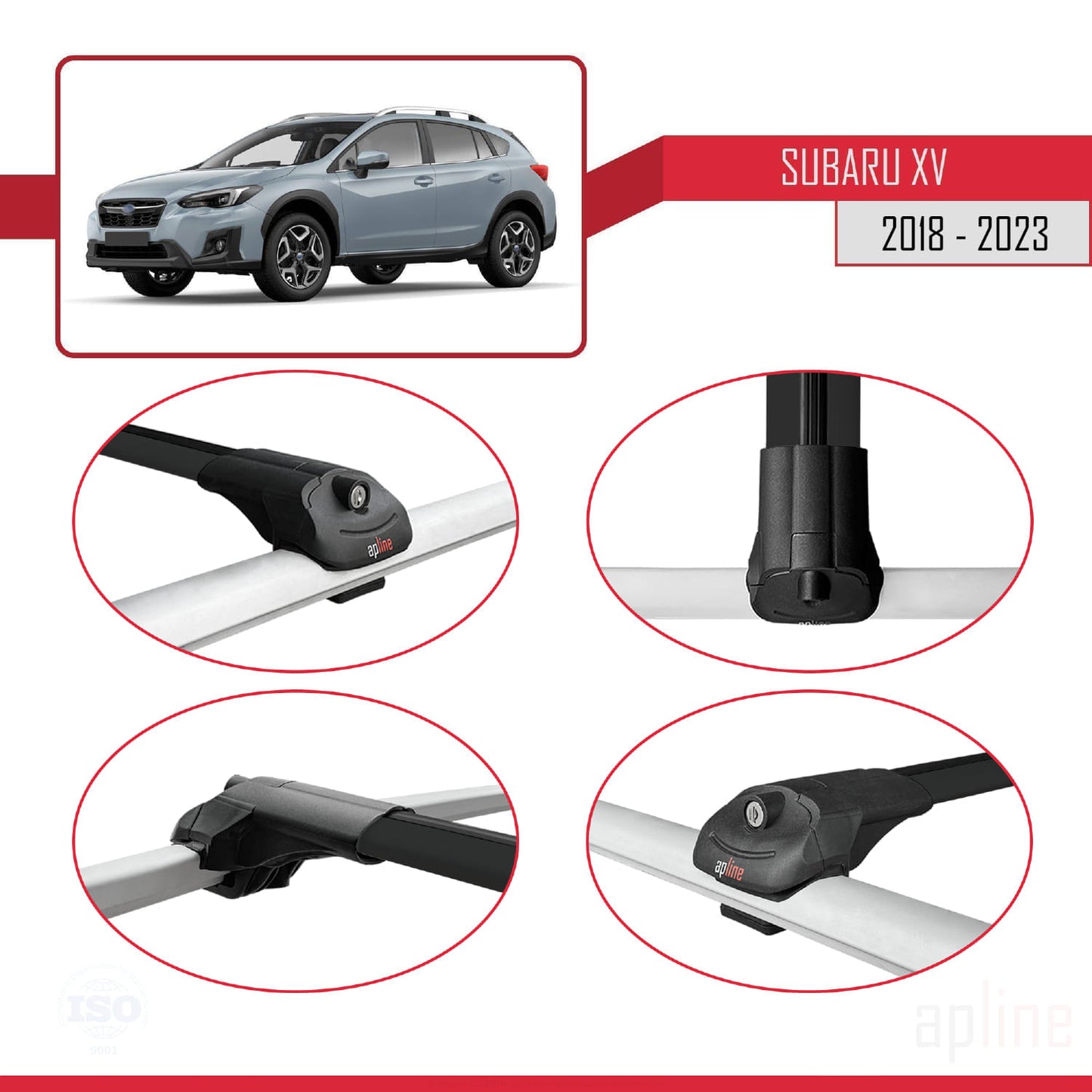 Compatible avec Subaru XV 2 2018-2023 ACE-1 Barres de Toit Railing Porte-Bagages de Voiture Noir Aluminium 2 Barres