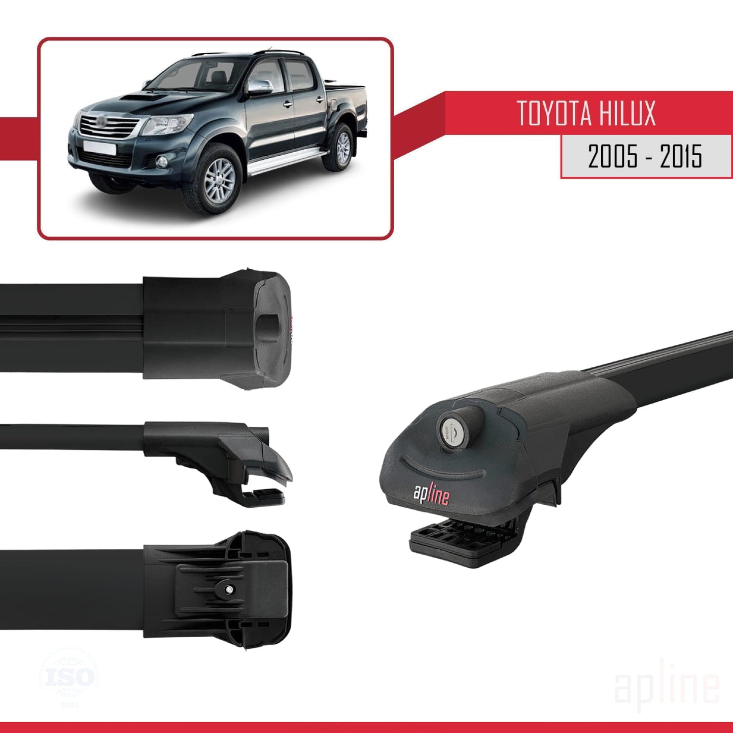 Compatible avec Toyota Hilux 7 (AN30) 2005-2015 ACE-1 Barres de Toit Railing Porte-Bagages de Voiture Noir Aluminium 3 Barres