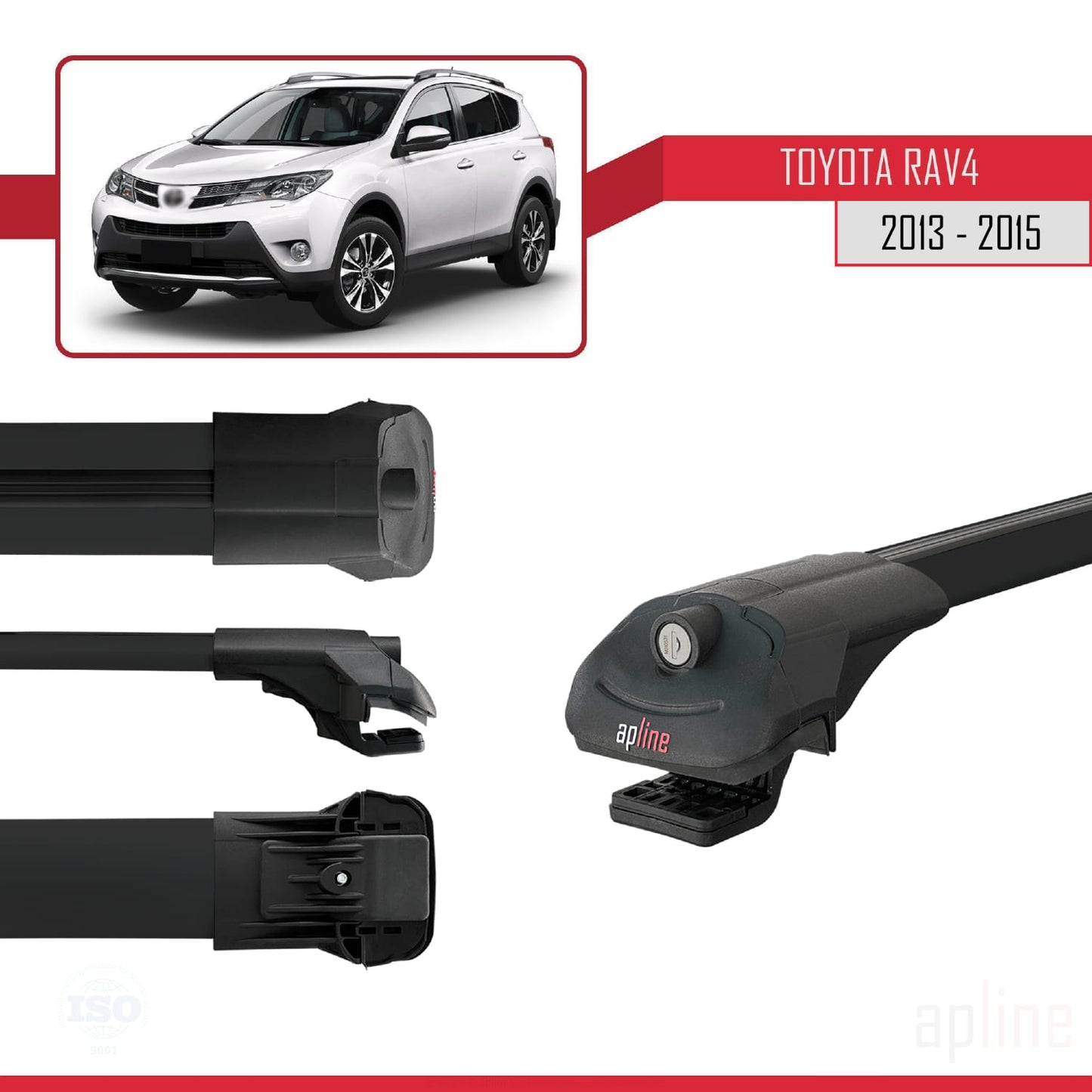 Compatible avec Toyota RAV4 IV (XA40) Pre-Facelift 2013-2015 ACE-1 Barres de Toit Railing Porte-Bagages de Voiture Noir Aluminium 2 Barres