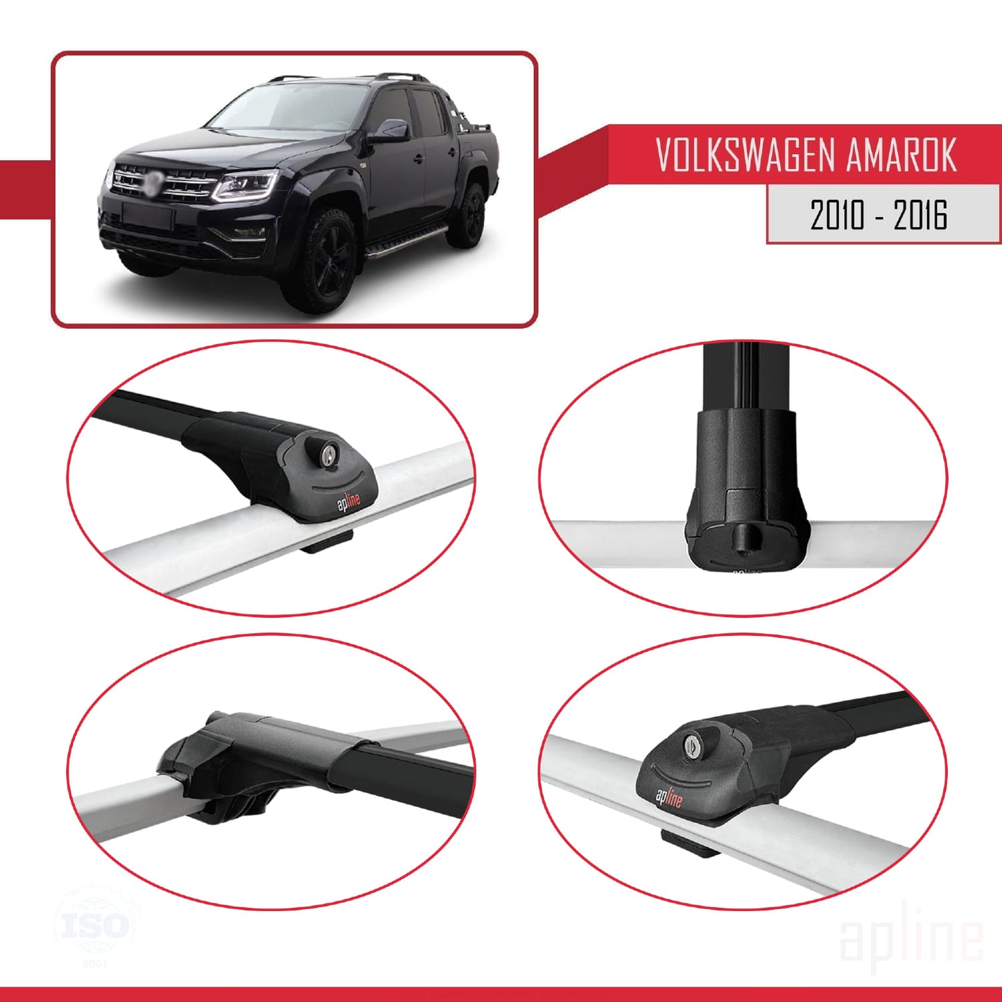 Compatible avec Volkswagen Amarok (2F) Pre-Facelift 2010-2016 ACE-1 Barres de Toit Railing Porte-Bagages de Voiture Noir Aluminium 3 Barres