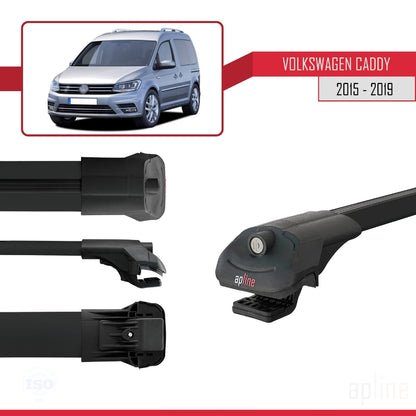 Compatible avec Volkswagen Caddy 3 (SA) 2015-2019 ACE-1 Barres de Toit Railing Porte-Bagages de Voiture Noir Aluminium 2 Barres