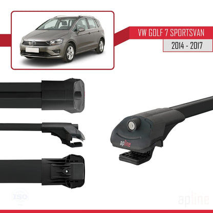 Compatible avec Volkswagen Golf Sportvan 2014-2017 ACE-1 Barres de Toit Railing Porte-Bagages de Voiture Noir Aluminium 3 Barres