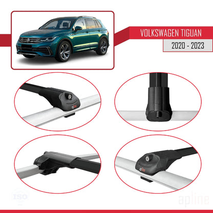 Compatible avec Volkswagen Tiguan 2 (AX1) Post-Facelift 2020-2023 ACE-1 Barres de Toit Railing Porte-Bagages de Voiture Noir Aluminium 2 Barres