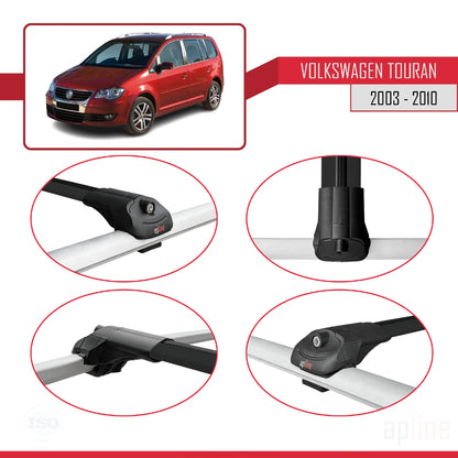 Compatible avec Volkswagen Touran (1T) Pre-Facelift 2003-2010 ACE-1 Barres de Toit Railing Porte-Bagages de Voiture Noir Aluminium 3 Barres