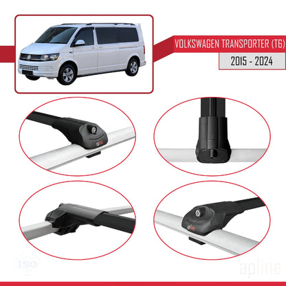 Compatible avec Volkswagen T6 Transporter 2015-2024 ACE-1 Barres de Toit Railing Porte-Bagages de Voiture Noir Aluminium 2 Barres