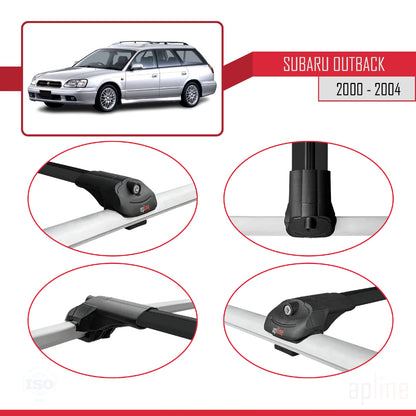 Compatible avec Subaru Outback 2 2000-2004 ACE-1 Barres de Toit Railing Porte-Bagages de Voiture Noir Aluminium 2 Barres