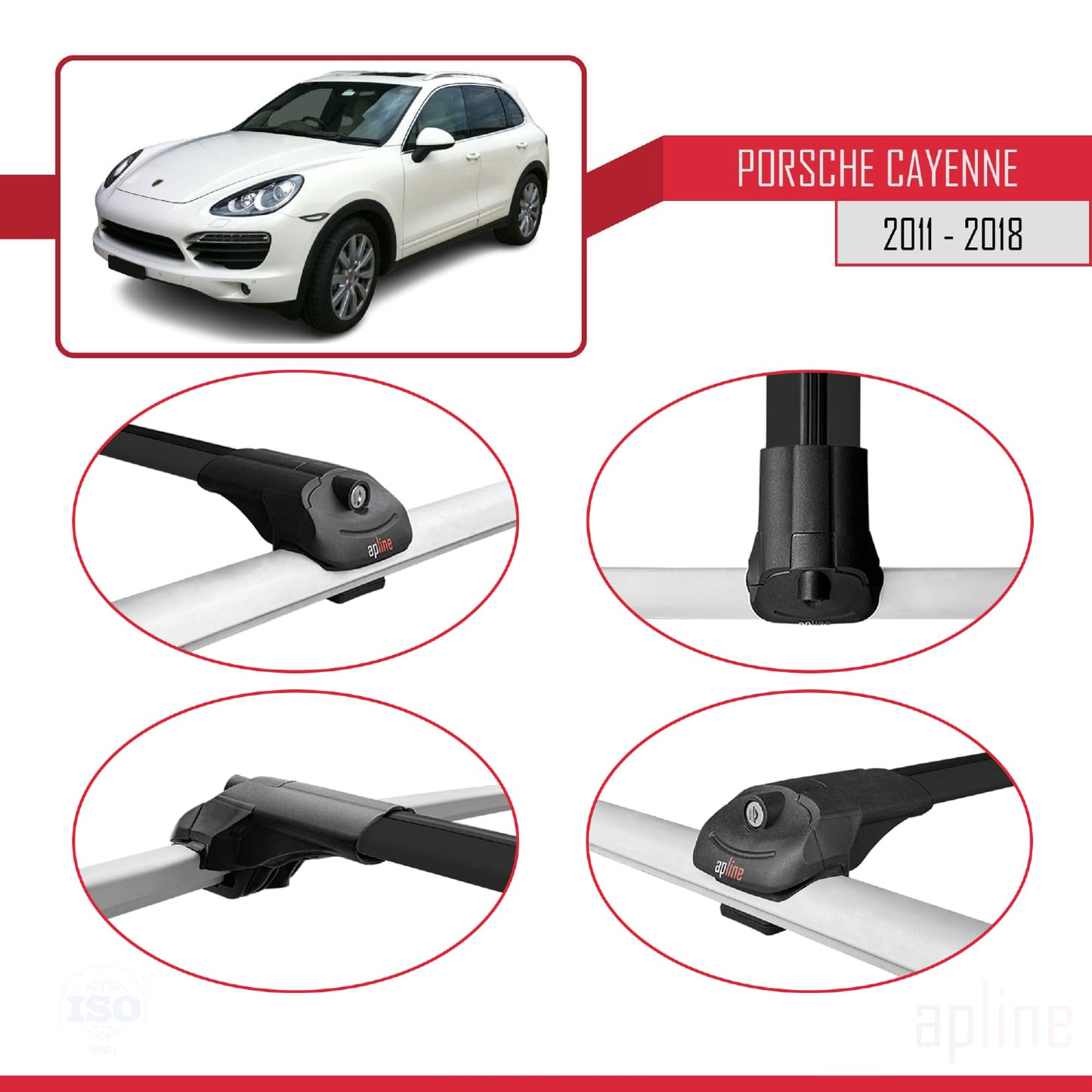 Compatible avec Porsche Cayenne 2 (92A) 2011-2018 ACE-1 Barres de Toit Railing Porte-Bagages de Voiture Noir Aluminium 3 Barres