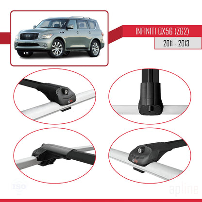 Compatible avec IInfiniti QX56 (Z62) 2011-2013 ACE-1 Barres de Toit Railing Porte-Bagages de Voiture Noir Aluminium 3 Barres