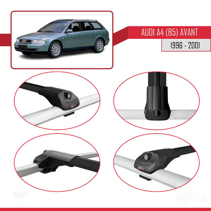 Compatible avec A4 (B5) Avant 1996-2001 ACE-1 Barres de Toit Railing Porte-Bagages de Voiture Noir Aluminium 2 Barres