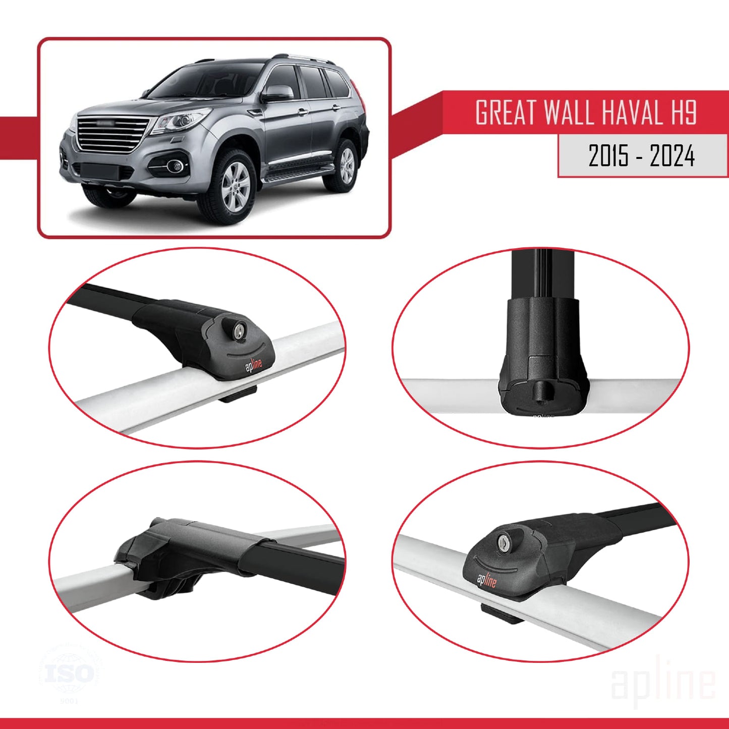 Compatible avec Great Wall Haval H9 2015-2023 ACE-1 Barres de Toit Railing Porte-Bagages de Voiture Noir Aluminium 3 Barres