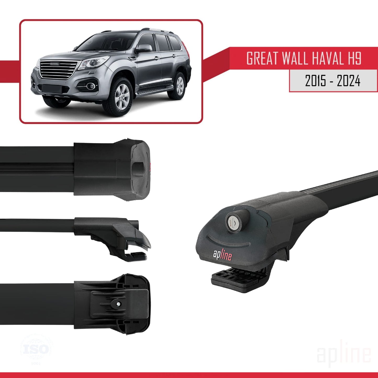 Compatible avec Great Wall Haval H9 2015-2023 ACE-1 Barres de Toit Railing Porte-Bagages de Voiture Noir Aluminium 2 Barres