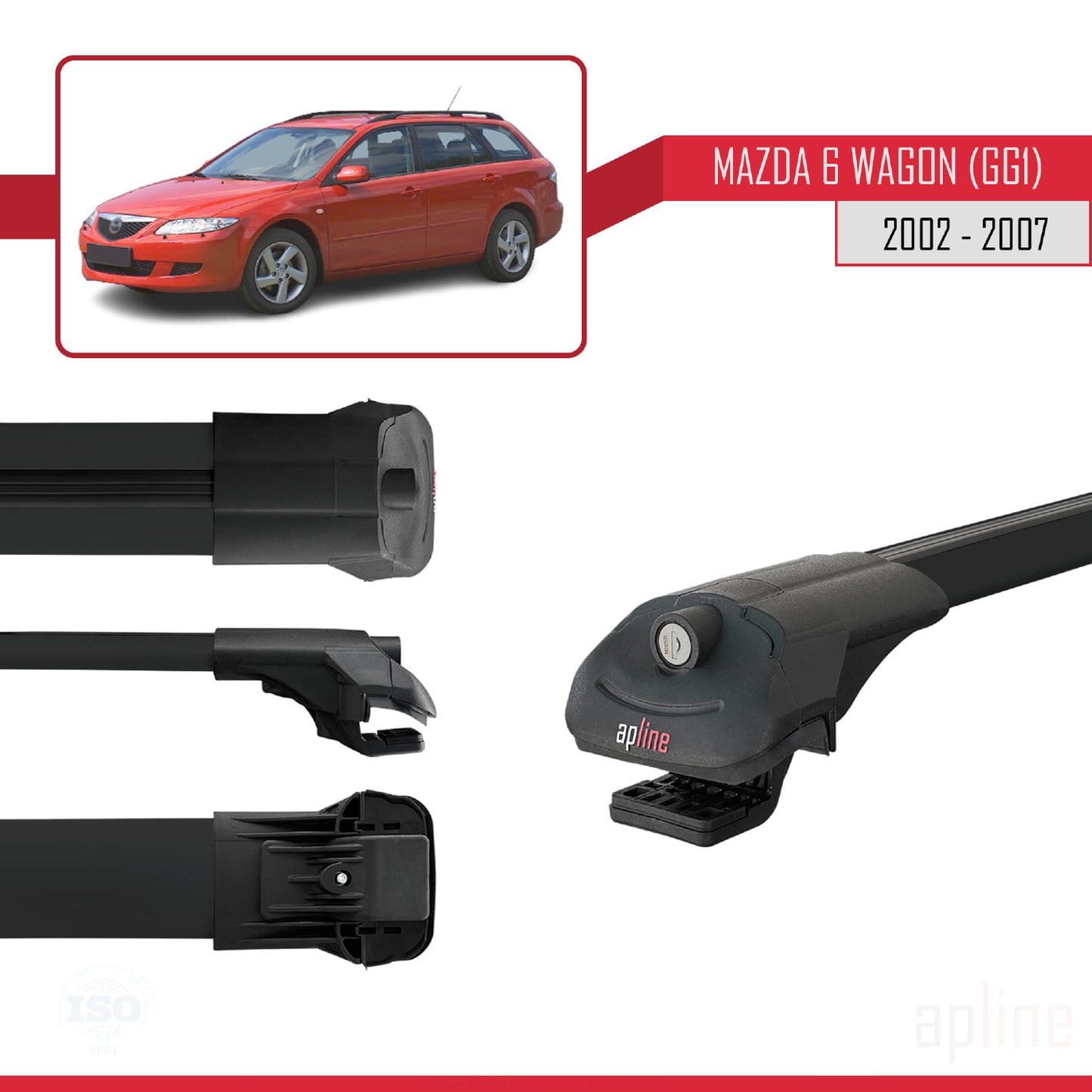Compatible avec Mazda 6 I (GG1) 2002-2007 ACE-1 Barres de Toit Railing Porte-Bagages de Voiture Noir Aluminium 2 Barres