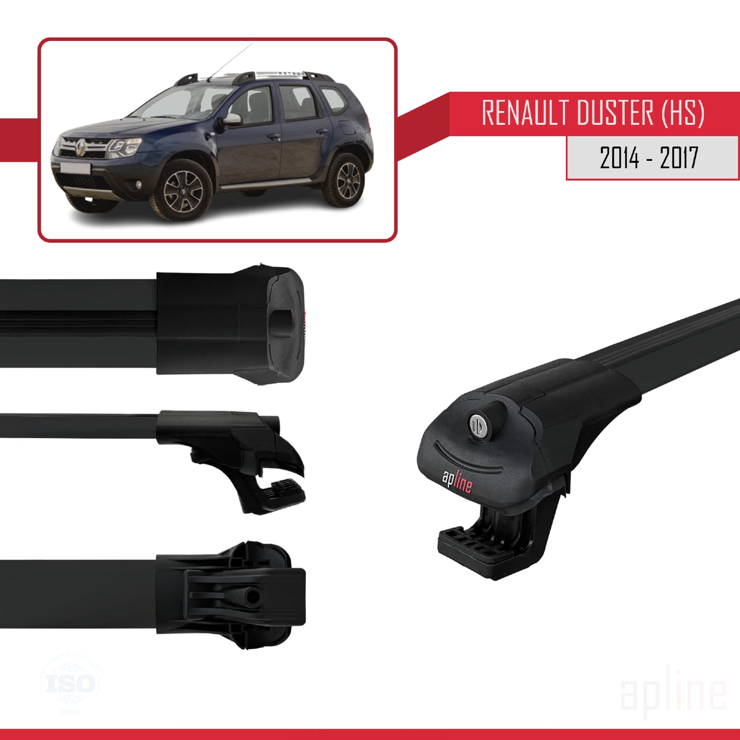 Compatible avec Renault Duster (HS) Post-Facelift 2014-2017 ACE-1 Barres de Toit Railing Porte-Bagages de Voiture Noir Aluminium 3 Barres