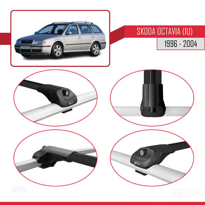 Compatible avec Skoda Octavia (1U) 1996-2004 ACE-1 Barres de Toit Railing Porte-Bagages de Voiture Noir Aluminium 2 Barres