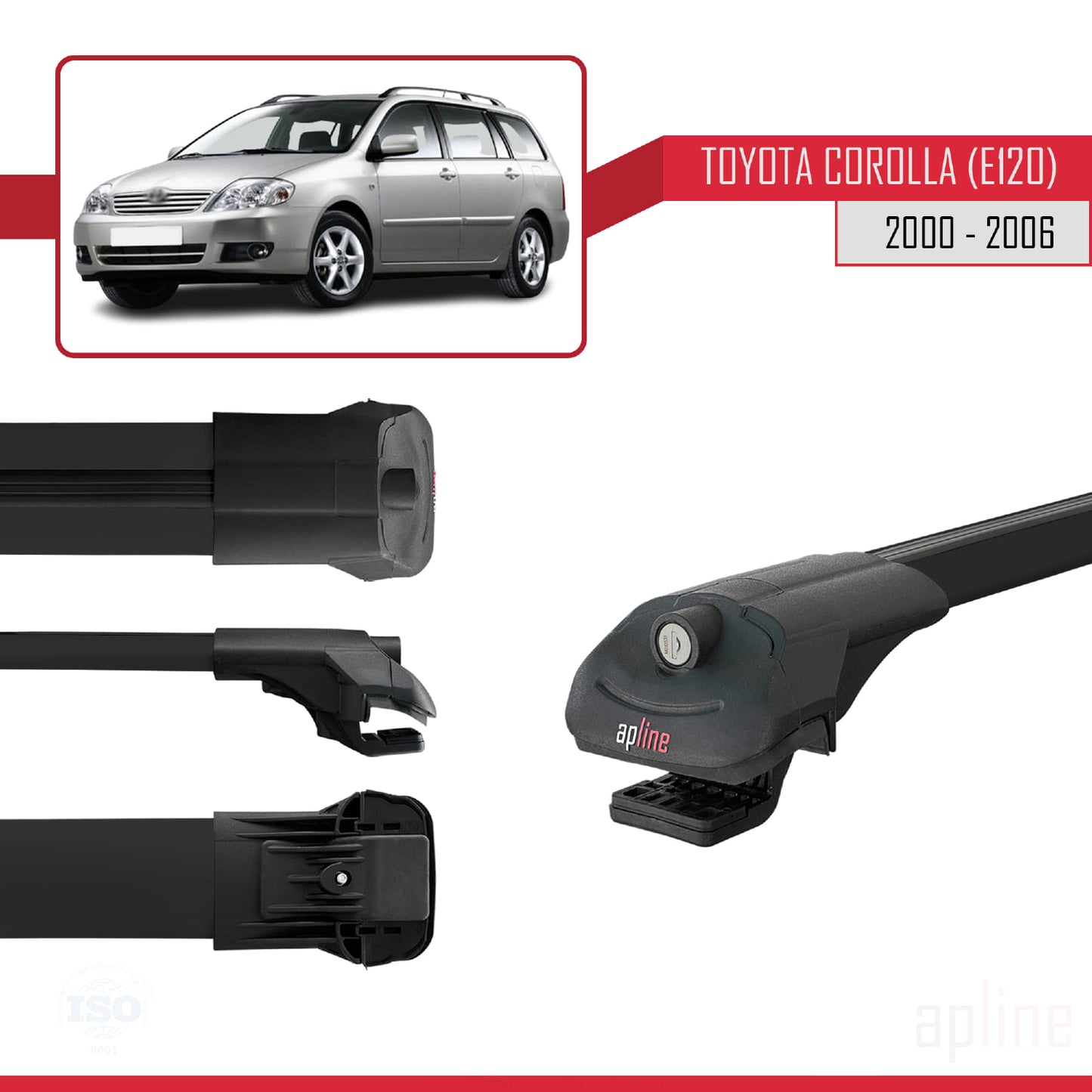 Compatible avec Toyota Corolla 9 (E120) Break 2000-2006 ACE-1 Barres de Toit Railing Porte-Bagages de Voiture Noir Aluminium 3 Barres