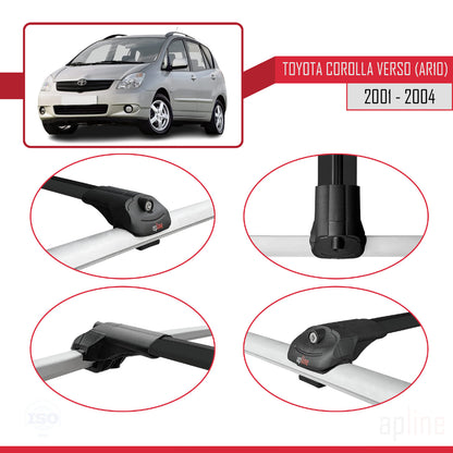 Compatible avec Toyota Corolla Verso (E120) 2001-2004 ACE-1 Barres de Toit Railing Porte-Bagages de Voiture Noir Aluminium 2 Barres
